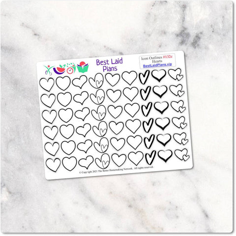 Image of Heart Icon Outline Shapes Planner Stickers Checklist