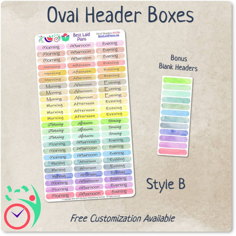 Image of Oval Header Boxes Morning - Afternoon - Evening