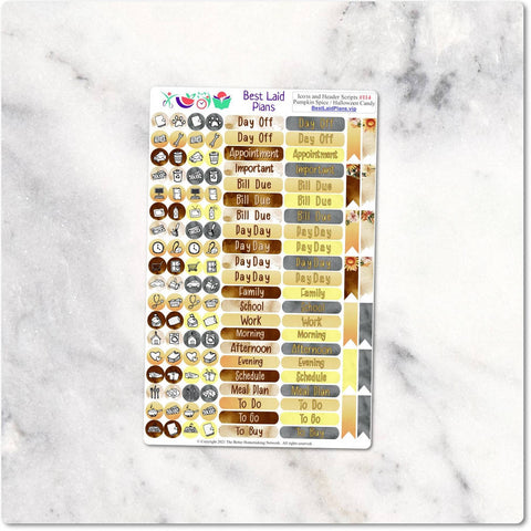 Image of Functional Planner Stickers Fall Halloween October Icons Headers Scripts Flags