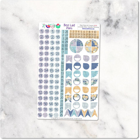 Image of Planner Stickers Functional Date Dots Corners Floral