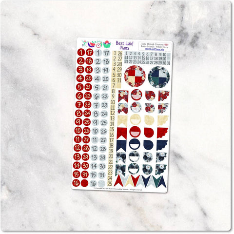 Image of Planner Stickers Functional Date Dots Corners Floral