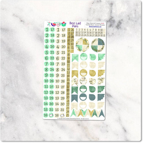 Image of Planner Stickers Date Dots Corners Functional Floral