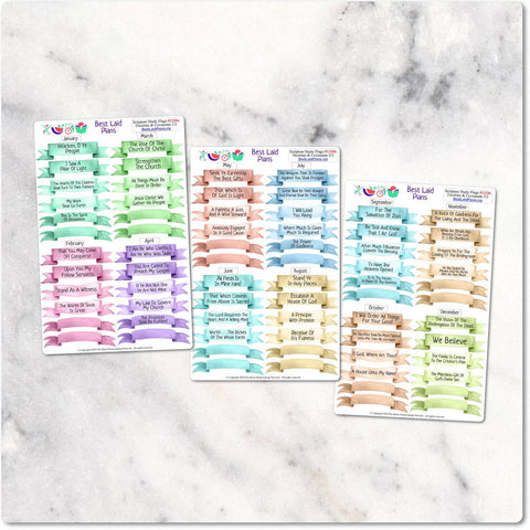 Image of Planner Stickers Come Follow Me Curriculum 2021 Watercolor Ribbons Lesson Titles Doctrine Covenants
