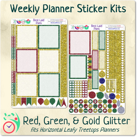 Image of Leafy Treetops Horizontal Weekly Kit Red Green and Gold Glitter