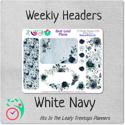 Image of Leafy Treetops Weekly Header Boxes White Navy