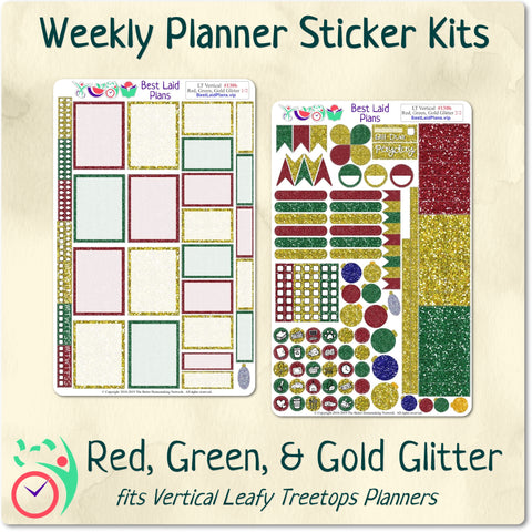 Image of Leafy Treetops Vertical Weekly Kit Red Green and Gold Glitter
