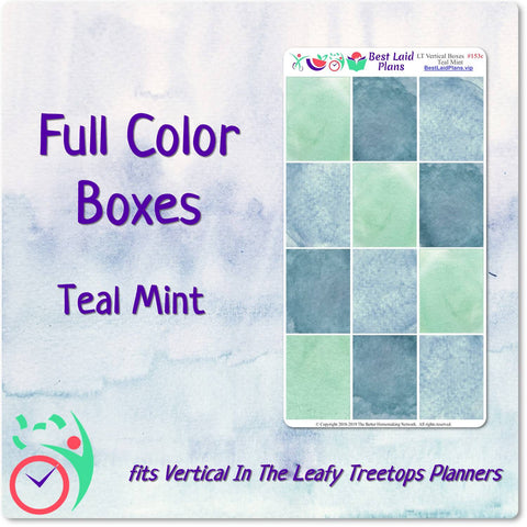 Image of Leafy Treetops Vertical Full Boxes Teal Mint