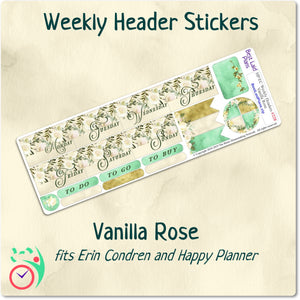 Erin Condren and Happy Planner Weekly Header Boxes Vanilla Rose