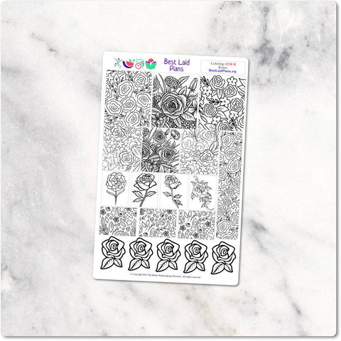 Image of Coloring Planner Stickers Roses Flowers