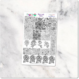 Coloring Planner Stickers Roses Flowers