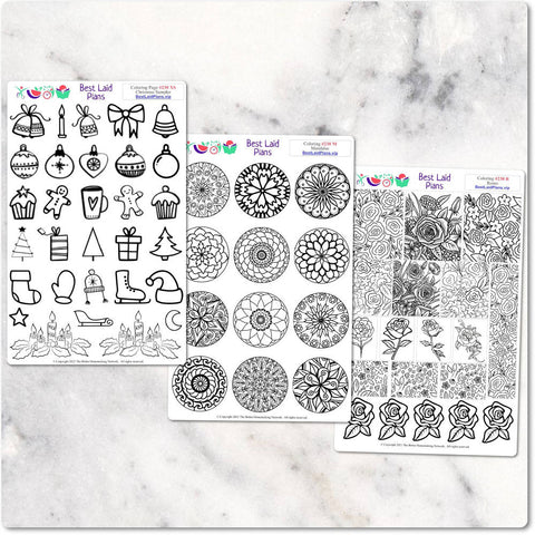Image of Coloring Planner Stickers Christmas Roses Mandalas