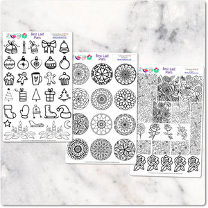 Coloring Planner Stickers Christmas Roses Mandalas