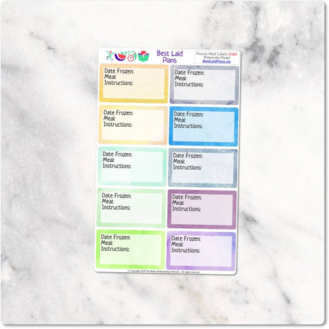 Image of Freezer Meal Labels on Waterproof Vinyl - Watercolor Pastel - Customization Available