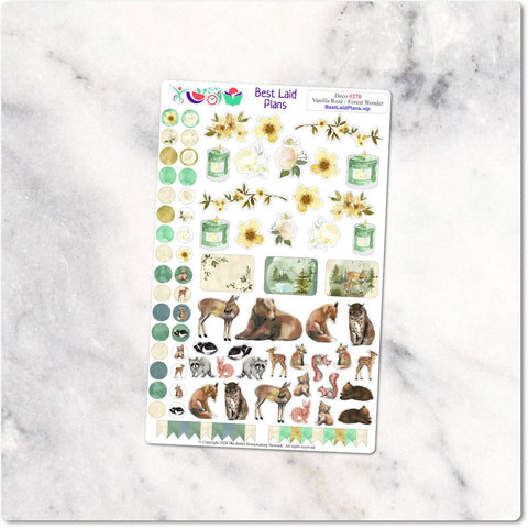 Image of Decorative Planner Stickers Floral Candle Wildlife Forest Deer Bear Fox
