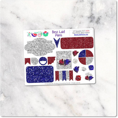 Image of Planner Stickers Sampler Glitter Red White Blue USA