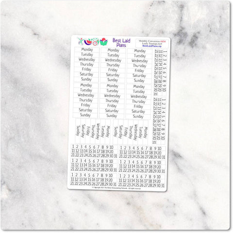 Image of Monthly Conversion Kit Weekday Headers Dates Functional Planner Stickers