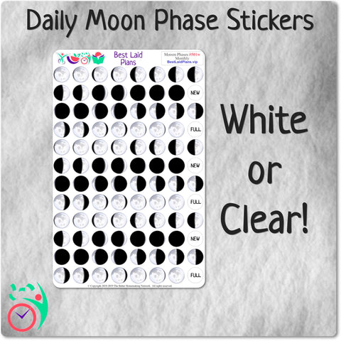 Image of Daily Moon Phase Planner Stickers Bullet Journal White or Clear Planner Stickers