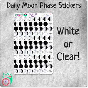 Daily Moon Phase Planner Stickers Bullet Journal White or Clear Planner Stickers