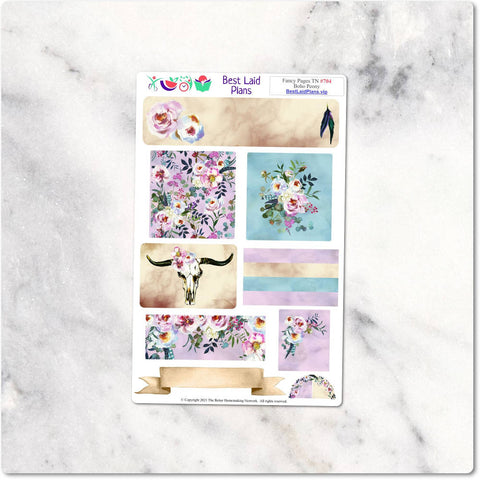 Image of Planner Stickers Monthly Headers Travelers Notebook Flowers Skulls Blue Beige Watercolor Purple