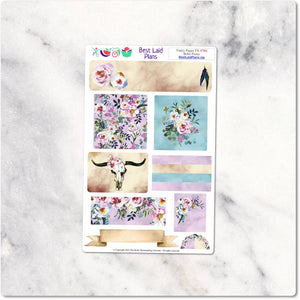 Planner Stickers Monthly Headers Travelers Notebook Flowers Skulls Blue Beige Watercolor Purple