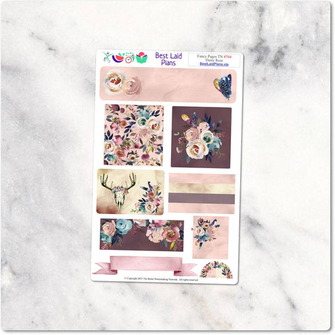 Image of Planner Stickers Travelers Notebook Fancy Pages flowers pink wine beige skulls feathers