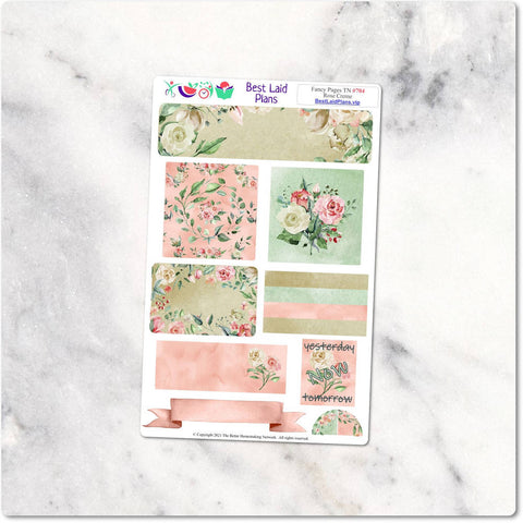 Image of Planner Stickers Travelers Notebook Rose Creme Floral