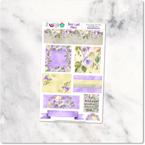 Image of Planner Stickers Travelers Notebook Flowers Purple Yellow Gray