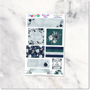 Planner Stickers Travelers Notebook Floral July Navy Silver Teal