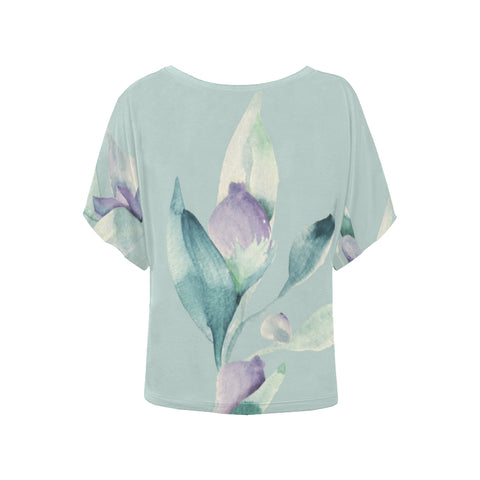 Image of Lavender Blue Flower Bud Batwing Sleeve T-Shirt