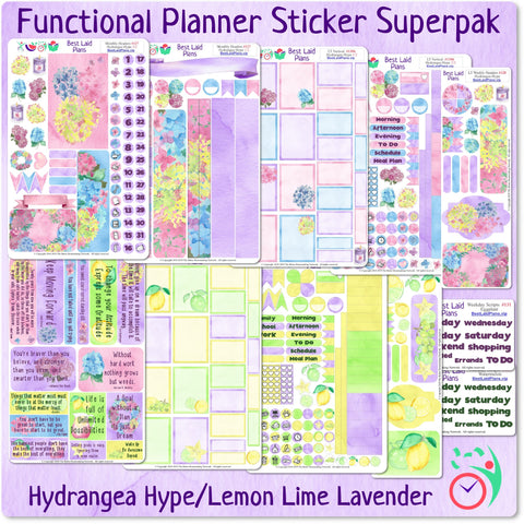 Image of Functional Planner Sticker Superpak - Hydrangea Hype / Lemon Lime Lavender
