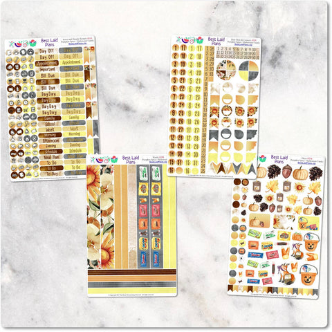 Image of Functional Planner Stickers Fall Halloween October Icons Date Deco Flags Washi