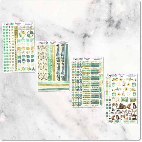 Image of Planner Stickers Green Gold Glitter Animals
