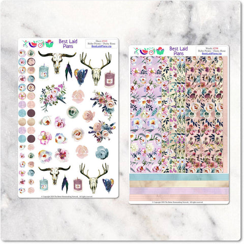 Image of Planner Stickers Functional Bundle Boho Peony Dusty Rose
