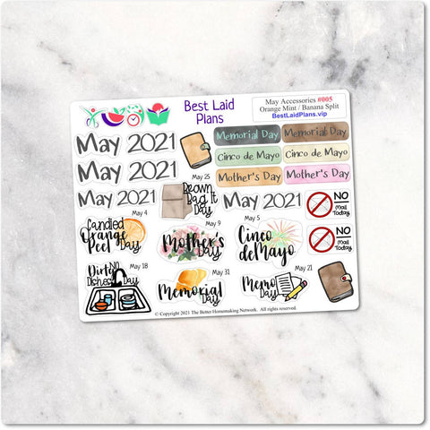 Image of May Calendar Monthly Holiday Planner Stickers