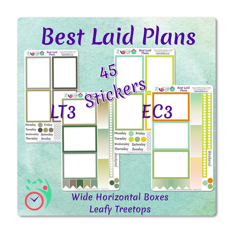 Image of Planner Stickers Wide Horizontal Border Boxes March Colors Leafy Treetops Weekly Kit