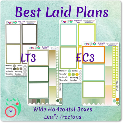 Image of Planner Stickers Wide Horizontal Border Boxes March Colors Leafy Treetops Weekly Kit